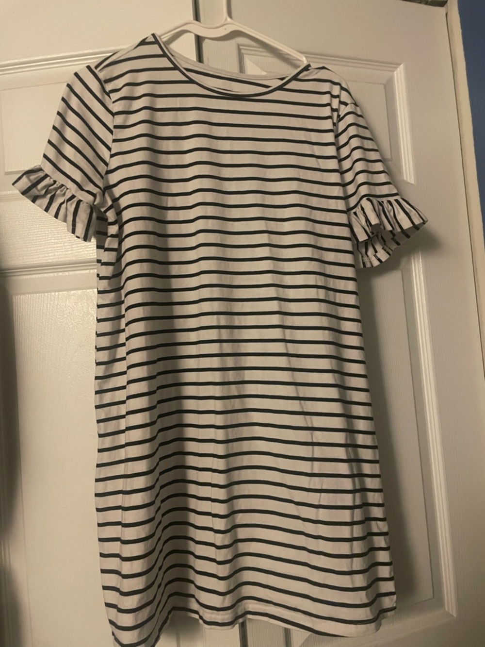 Striped Ruffle Sleeve T-Shirt Dress - Black & White
